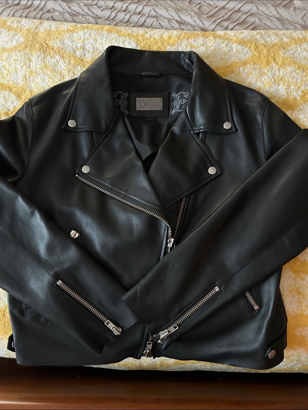 Mackage Black Genuine Lamb Leather Moto Jacket with Silver Hardware